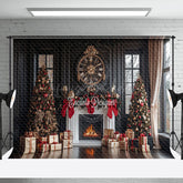 Lofaris Gemütlich Kamin Schneebedeckt Bäume Weihnachten Wunderland Hintergrund